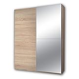 Stella Trading PULS Eleganter Kleiderschrank mit viel Stauraum & Spiegeltür - Vielseitiger Schwebetürenschrank in Eiche Sonoma Optik - 170 x 195 x 58 cm (B/H/T)