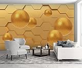 BeNsil Tapete 3D Golden Metal Hexagon Abstrakter Raum Stereoskopische Kugeln 3D-Wandbild Tapete 3D-Tapeten Home Decor*200 cm x 140 cm (78,7 x 55,1 Zoll)