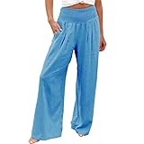 Cubinest Sommerhosen Damen Frauen 7/8 Lang Weite Leinen Hose Linen Sommer Große Größen Stoffhose Palazzo Mit Schlitz Leinenhose Sommerhose Bequeme Elegant Pants Hosen Baumwollhose Baumwolle Leicht