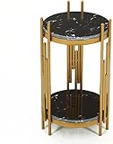 MIXMEY Beistelltische Beistelltische, runder Beistelltisch, kleiner Couchtisch, hoher Telefontisch mit 2-stöckigen Regalen, platzsparender Pflanzenständer (Größe: 32 x 32 x 80 cm, Farbe: Weiß)
