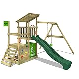 FATMOOSE Spielturm Klettergerüst FruityForest Fun XXL mit Schaukel & grüner Rutsche, Outdoor Kinder Kletterturm mit Sandkasten, Leiter & Spiel-Zubehör für den Garten