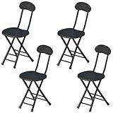 WANLIAN Set mit 4 Terrassen-Klappstühlen für drinnen und draußen, Klappstühle mit rostfreiem Stahlrahmen, für drinnen und draußen, Terrasse, faltbare Esszimmerstühle (schwarz, 76 x 24 x 35 cm)