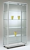 MHN breite Moderne beleuchtete Glasvitrine Ausstellung abschließbar 80 x 40 cm mit Glasrückwand/auf Standfüßen