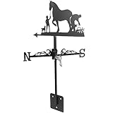 Yardwe Kleiner Pferd Wetterfahne Metall Wetterhahn Windrad Windrichtungsanzeiger Weathervane für Zuhause Garten Terrasse Hof Dach Garten Dekoration Schwarz