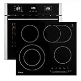 Autarkes Herdset: 60cm Einbaubackofen EB8005ED + 59cm Kochfeld KFS59RL / Pizzafunktion/Grill/Umluft/Heißluft/Automatik-Timer / 2-fach Wärmeschutzverglasung/Kindersicherung / SET8005KFS