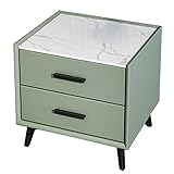 WOLWES Nachttische, Nachttisch Modern, Nachttisch Holz, Side Table, Kunstmarmorplatte, Nachttisch mit 2 Schubladen (Color : Light Green, Size : L-45cm)
