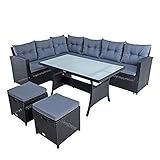 ESTEXO Polyrattan Essgruppe Lounge Möbel Set Sofa Gartenset Gartengarnitur Sitzgruppe Lounge-Set Rattan Gartenmöbel-Set Sofa-Set (Schwarz)