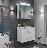 Badezimmer Badmöbel Waschtisch Badset KUBOA 2-teilig 70cm breit | Waschplatz & LED-Spiegelschrank | weiß-Hochglanz …