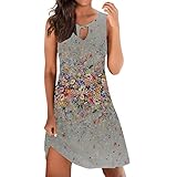 Frauen lockere Sommerkleider ärmellos Blumendruck V-Ausschnitt Sommerkleider lässiges Strandkleid Minikleid Kleid Türkis Damen Kurz