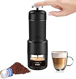 STARESSO Tragbare Espressomaschine,Manuell Kaffeemaschine,Kompatibel gemahlener Kaffee, kleine Reisekaffeemaschine, manuell von Piston Action betrieben,Ideal für Campaing Hiking Büros (schwarz)