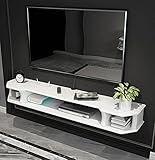 SOGOLI Schwebender TV-Ständerschrank, hängender TV-Schrank aus Holz mit Drahtloch, zur Aufbewahrung von Kabelboxen, Spielekonsolen, TV-Komponenten, Büchern/Weiß/90 cm Happy Many Times