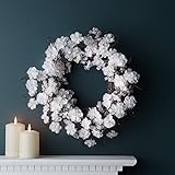 Lights4fun Kranz mit weißen Blumen Frühlings Deko Innenbereich 50cm Türkranz Zimmer Deko Innen Muttertagsgeschenk