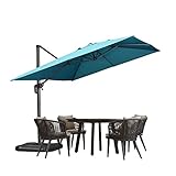 PURPLE LEAF Sonnenschirm 270 x 270 cm Groß Ampelschirm mit Kurbel 360-Grad Drehbar mit Fußpedal und Kreuzsockel für Terrasse, Balkon Sonnenschutz, Türkis