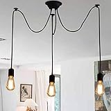 Vintage Pendelleuchte, E27 (3-Flammig,1.2M,Glühbirne nicht inbegriffen) Retro Industrielle Deckenleuchte höhenverstellbar Hängeleuchte mit 3-adrigem Textilkabel DIY Lampe