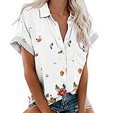 Damen Tunika Elegant Blumendruck Kurzarm Taschenknopf T-Shirt Lässige beliebte Blusenoberteile Damen Blusen Top Mit Spitze