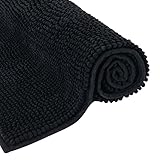 MIULEE Badematte Chenille Badteppich Badezimmerteppich rutschfest Waschbar Teppich Duschvorleger Badvorleger Duschmatte Bettvorleger Fussmatte Badezimmer Wohnzimmer Schlafzimmer 50x80 cm Schwarz