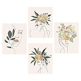 BESPORTBLE 4 Stücke Linie Frau Zeichnung Kern Blatt Dekor Botanische Poster Blume Poster Abstrakte Wandkunst Für Wohnzimmer Lustige Leinwand Kunst Gesicht Leinwand Wandkunst Dekor
