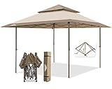 EAGLE PEAK 4x4m Pavillon Klappbar Wasserdicht Pop Up Pavillon Faltbar Doppel - Spitze Faltpavillon für Garten Party Hochzeit Picknick und Festival, inkl. mit Tragetasche mit Rollen (Beige)