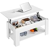 Yaheetech Couchtisch mit Höhenverstellbarer Platte Kaffeetisch ausziehbarer Wohnzimmertisch Sofatisch für Wohnzimmer, Büro, weiß