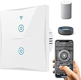 Alexa Smart Home Lichtschalter 2-Weg-Wifi-In-Wall-Schalter kompatibel mit Amazon Alexa & Google Home, Timing-Funktion mit gehärtetem Glas Touchscreen, WLAN Licht-Schalter Wandschalter