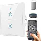 Alexa Smart Home Lichtschalter 2-Weg-Wifi-In-Wall-Schalter kompatibel mit Amazon Alexa & Google Home, Timing-Funktion mit gehärtetem Glas Touchscreen, WLAN Licht-Schalter Wandschalter