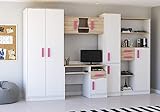 Polini Home Wohnwand Kinderzimmer Anbauwand Colour in Weiß-rosa