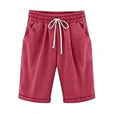 Generisch Sommerkleidung Frauen, Frauen Mit Hoher Taillierter Shorts Cutoff Jean Shorts Für Domaner Jean Shorts Lässig Losen Strandhosen Feste Farbe Lose Lässige Fünfte Hosen Taschen Leinen