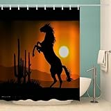 MOXINO Pferd Duschvorhang Anti-Schimmel 180x200 cm Polyester Stoff Textil Waschbar Badvorhang 3D Sonnenuntergang Tiere Motiv Design Shower Curtain Wasserdicht Badezimmer Vorhänge mit 12 Haken