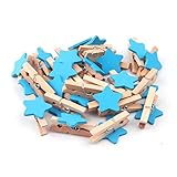MeiYeAE 50 Stück Holzklammern Stern Holzklammern Holz Mini Klein Wäscheklammern Zierklammern Handwerk Holzclip für DIY Basteln,Geschenke,Fotos,Karte,Party,Hochzeit,Deko Hellblau