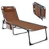 #WEJOY Sonnenliege Klappbar Gartenliege Verstellbarer Rückenlehne Ergonomisch Liegestuhl Klappbar Campingliege mit Seitentasche und Kopfstütze Relaxliege bis 120KG für Strand Garten Pool 190x59x37cm