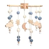 Promise Babe Mobile Baby Windspiele mit Filzbällen Mond Sterne Babyzimmer Holz Gehäkelt Mobile Baby Neugeborene Jungen Mädchen Bettglocke Anhänger zum Aufhängen Babybett Kinderbett Wickeltisch Deko