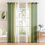 MIULEE 2er Set Voile Vorhang Zweifarbiger Vorhang mit Ösen Transparente Gardine Ösenschal Fensterschal Lichtdurchlässig für Schlafzimmer, 140x175cm, Olivergrün