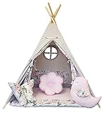 Izabell Kinder Spielzelt Teepee Tipi Set für Kinder drinnen draußen Spielzeug Zelt Indianer Indianertipi mit Fenster Tipi mit Zubehör Tipizelt Garden