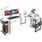 ODK L-förmige Eckschreibtisch Weiß 168x120cm - Geräumiger Schreibtisch L Form, Arbeitstisch mit Extra Stauraum & 2 Haken, Ideal für Home Office, Gaming & Studieren