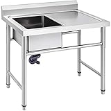 VEVOR Spültisch Edelstahl 1 Becken (Rechts) Mit Höhtem Boden Gastro Spültisch Edelstahl Spültisch Edelstahl Gastro 100 x 60 x 83.5 mm Gastro Spüle