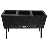 KMH Polyrattan Pflanzkübel mit Füßen schwarz inkl. Einsatz - Blumenkasten für Innenbereich oder Außenbereich - ohne Staunässe