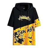 Sommer Herren Kapuzen Kurzarm Brief Kreativer Druck Trend Lose T-Shirt Wecker Armband