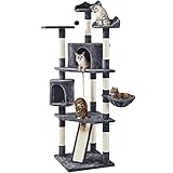 Yaheetech XXL Katzenkratzbaum 200 cm deckenhoch Katzenbaum, Stabiler Kletterbaum Kratzbaum für Katzen, mit Sisalseil Liegemulde Katzenhöhlen, Dunkelgrau