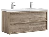 Vente-unique Badezimmermöbel hängend mit Einbauwaschbecken - 120 cm - Helle Naturfarben - QUADRA