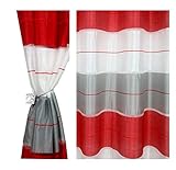 FKL DESIGN Home Deco Halbtransparent Ösen-Vorhang Ösen-Schal für Fenster Dekorative Gardine Streifen 2er Set 145x245 cm AGV (V22)