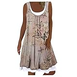 LOPILY Damen Retro Zweilagig Sommerkleider Tunika Große Größen Strandkleider Freizeit Lose Bequem Midikleid Kurzarm U-Ausschnitt Hohe Taillen Frauenkleid Vintage Retro Einfach Übergrößen Casual Kleid