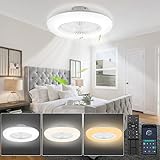 SWANEW Deckenventilator mit Beleuchtung 80W, 55CM LED Dimmbar Ventilatorlicht mit Fernbedienung und APP, 6 Geschwindigkeiten, 3000-6500K, Sommer- & Wintermodus