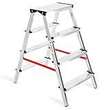 LEMAGO Alu Leiter Klappbar Beidseitig Trittleiter 2x4 Stufen Klappleiter bis 150 kg Belastbar Klapptritt TÜV Zertifiziert
