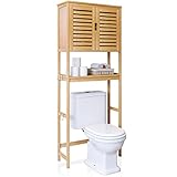 SMIBUY Bad Lagerung Regal mit Schrank, Bambus über die Toilette Veranstalter Rack, freistehende Toilette Platzsparer mit 3-Tier verstellbaren Regalen (Natural)