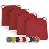 sunnypillow 4er Set Stuhlkissen mit Klettverschluss Polsterauflage Auflage für Stühle | Indoor / Outdoor | Sitzkissen Sitzauflage | Maße: 42 (vorne) | 35 (hinten) x 40 x 5 cm | Rot |