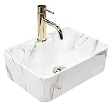 Rea Aufsatzwaschbecken Kelly Mini AIAX glänzendes Waschtisch Handwaschbecken Spülbecken Waschschale Waschbecken für Badezimmer aus hochwertiger Keramik, 400 x 305 x 130 mm (weiß, Marmorimitat)
