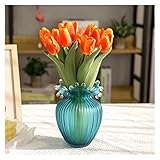 Blumenvasen Einfache mattblau gestreifte Glasvase for Zuhause, Wohnzimmer, Desktop-Dekoration, Modellraum, weiche Dekoration Dekorative Vase (Size : M)