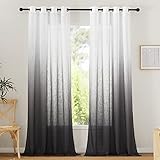PONY DANCE Gardinen Leinenoptik Halbtransparent Vorhänge Wohnzimmer 2er Set H 245 x B 140 cm Farbverlauf Gardinen mit Ösen Vorhang Schwarz Halbtransparent Leinen Vorhänge Schlafzimmer