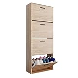 Organize Schuhschrank für 24 Paare - schuhkipper schmal - schuhregal geschlossen für Eingang, Flur - B60xT24xH150 cm – Helles Holz