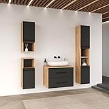Planetmöbel Badmöbel Komplettset Badmöbel Komplettset 4-teilig 70cm, in den Farben Gold Eiche/Anthrazit